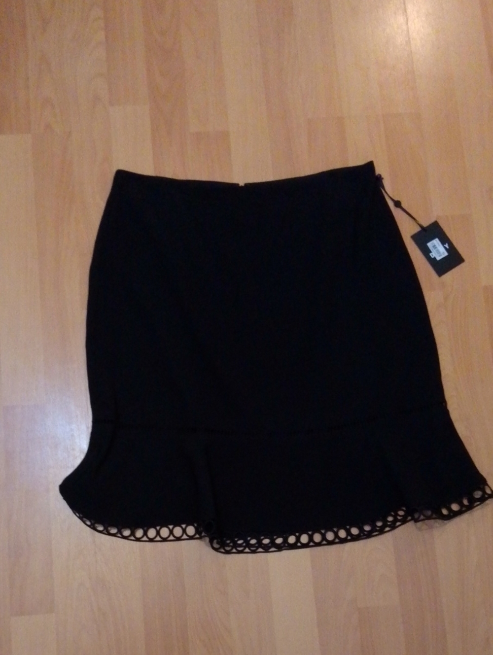DKNY Black A-Line Skirt with Eyelet Hem